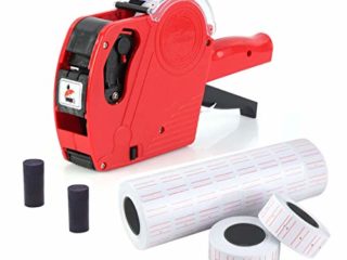 JZK® Etiquetadora pistola de precios 1 línea 8 caracteres precios al por menor kit de la pistola de etiquetas con 10 rollos de etiqueta y 2 cartuchos de tinta, rojo