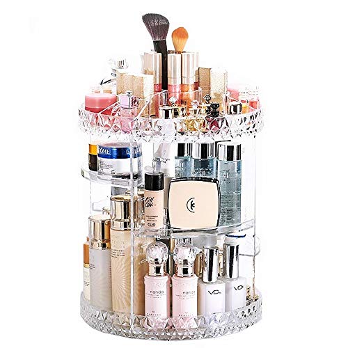 JZK Organizador Maquillaje Giratorio acrílico Transparente, Organizador de cosméticos Ajustable, Caja de Almacenamiento de Maquillaje, expositores de esmaltes de uñas