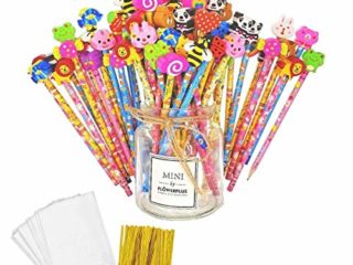 JZK Set 50 lápiz de madera con goma lápices grafito con borrador para niños infantiles fiesta regalo cumpleaños navidad bautizo comunión premios escolares