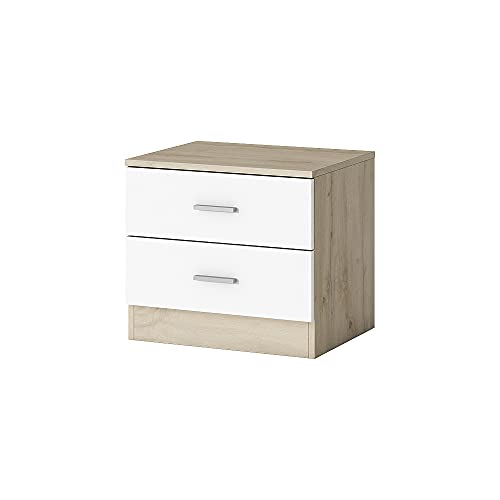 K Mobel '' EKO'' Mesita de Noche, Roble y Blanco Mate, Medidas: 45,1 cm (Alto) x 50,2 cm (Ancho) x 40 cm (Fondo)