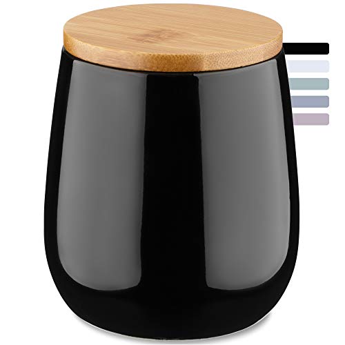 KADAX Bote cosmético hecho de cerámica con tapa de bambú para almacenamiento de discos de algodón, bote universal para cuarto de baño, redondo (negro)