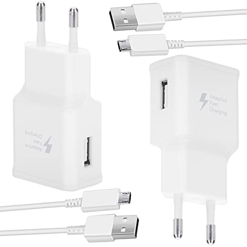 KAIMENGLONG 2 Pack Cargador Rápido Cargador con Micro USB Cable de Carga Rápida 1.5M para Samsung Galaxy S7 S7 Edge A10 A10s A10e A6 A6+ 2018 S6 S5 S4 Xcover 4 3 J4+ J6+ A3 A5 A7 J3 J5 J7 Tab