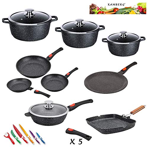 KAMBERG 8163 Batería de Cocina de Piedra de inducción, Aluminio Forjado