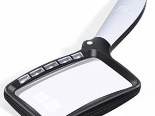 Kaome Lupa rectangular con lupa de luz, grande, plegable, de mano, 5 LED, 2 modos de atenuación, 2 modos de lectura para personas mayores, libros de baja visión, periódicos y mapas de joyería