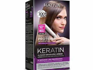 Kativa Keratin Kit Alisado Brasileño Xpress - Alisado en casa profesional - Hasta 12 Semanas de duración - Con Aceite Orgánico Argán y Keratina Vegetal - Sin Formol