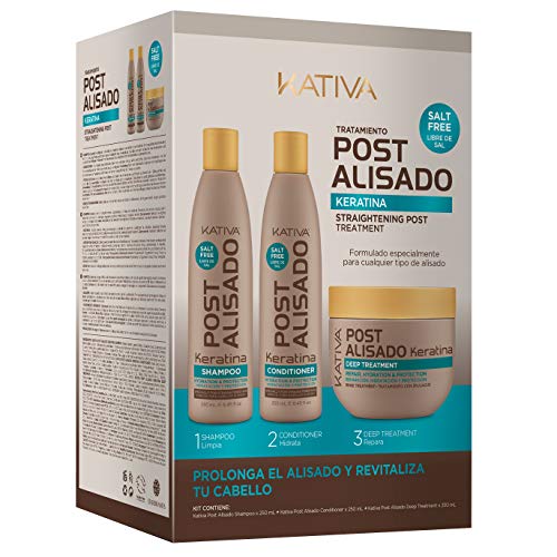 KATIVA Kit Mantenimiento Post Alisado 3 Unidades - Champú, Acondicionador y Mascarilla Post Tratamiento, Alarga la Duración del Alisado