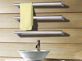 KAUTO Toallero eléctrico, 45 & deg; C Toallero calefactado para ensamblar libremente, Toallero de Acero Inoxidable en Mate/Pulido para Mejorar la Ducha del baño en el Lavabo, Blanco, BB