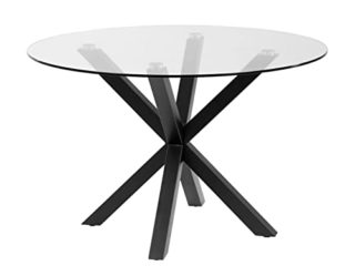 Kave Home - Mesa redonda de cristal y patas de acero con acabado negro Ø 119 cm