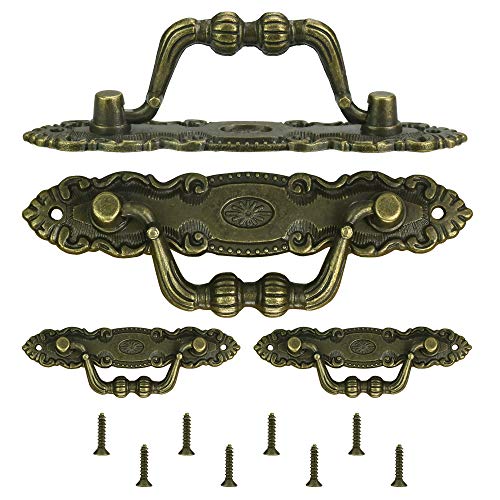 KBNIAN Tiradores Antiguos para Cajones, 4 Piezas de Tiradores para Cajones Vintage de Bronce Clásico, Tiradores para Muebles Antiguos de Aleación de Zinc con 8 PCS Tornillos M2 para Muebles Cajones