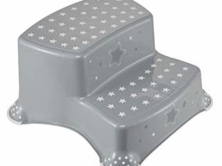 keeeper Igor Star-Taburete/alzador 2 Niveles para niños a Partir de 3 a 14 años Aprox, función Antideslizante, Color, Stars Gris, 40x37x21 cm