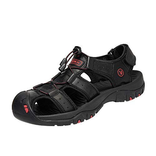 KEENPACE Sandalias Deportivas para Hombre Al Aire Libre Cuero Verano Playa Senderismo Zapatos Negro 40 EU