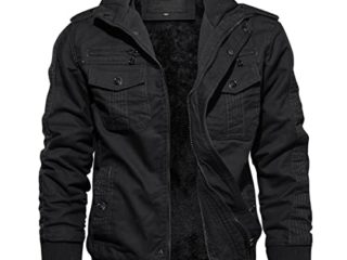 KEFITEVD chamarra de invierno de forro polar para hombre, abrigada, gruesa, militar, cortavientos, Hombre, KEF-141-EU-Black-M, 141# Black, small
