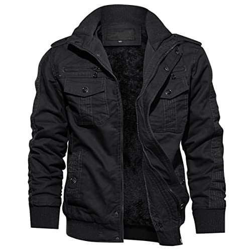 KEFITEVD chamarra de invierno de forro polar para hombre, abrigada, gruesa, militar, cortavientos, Hombre, KEF-141-EU-Black-M, 141# Black, small