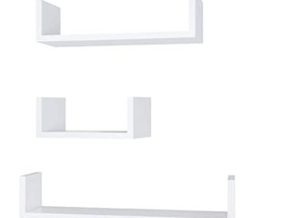 KELZIA Estantería para Pared en Forma de U-Set de 3 Estantes Flotantes-Juego de Baldas para Libros y Objetos de decoración- 3 Repisas auxiliares (Blanca)