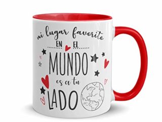 Kembilove Tazas de Desayuno para Parejas – Taza de Café Rojas con Mensaje Mi lugar favorito en el mundo es a tu lado – Regalos Originales para Regalar en San Valentín