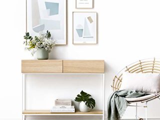 Kenay Home-Consola Mueble De Entrada Recibidor Natural Pata Blanca 2 Cajones Indo 100X25X81Cm (Wxdxh)