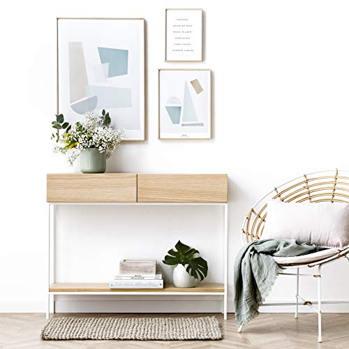 Kenay Home-Consola Mueble De Entrada Recibidor Natural Pata Blanca 2 Cajones Indo 100X25X81Cm (Wxdxh)