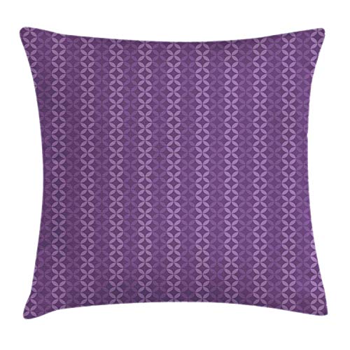 KENDIA Tonos Lilas repetitivas Vintage Hojas Círculos Ilustración Diseño Monocromo, Funda de Almohada Decorativa Decorativa Cuadrada, Malva y Violeta, 12 Pulgadas
