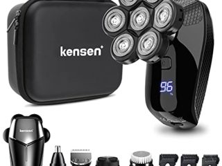 KENSEN Afeitadora Cabeza para Hombre, Afeitadora Eléctrica 6 en 1, Maquina de Afeitar Impermeable en Seco y Húmedo, Recortadora Barba