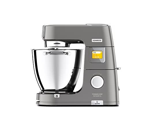 Kenwood Titanium Chef Pattissier - Robot de Cocina (1400 de potencia, bol de 7 litros y batidora de vaso de cristal incluidos, 4 herramientas, pantalla tactil)