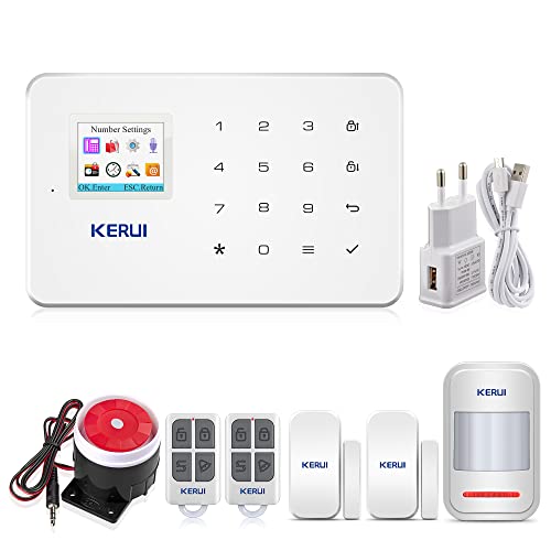 KERUI G18 gsm Sistema de Alarma Seguridad Casa por Call/SMS/App, Kits Alarma Antirrobo Inalámbrico DIY con Mini Detector/Sensor Movimiento de Alarma Puerta para Hogar/Tienda/Oficina/Autocaravana