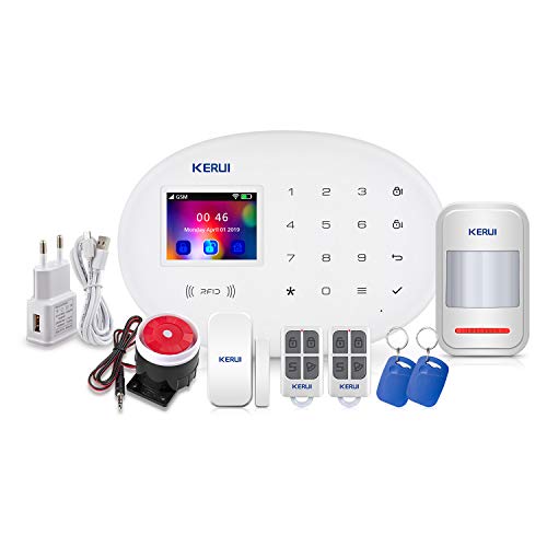 KERUI W20 Sistema Alarma Hogar gsm/WiFi sin cuotas Control por App/Call/SMS/Tarjeta RFID, Kit Alarma Casa Seguridad DIY con Detector/Sensor Movimiento de Alarma Puerta Inalámbrico para Tienda/Oficina