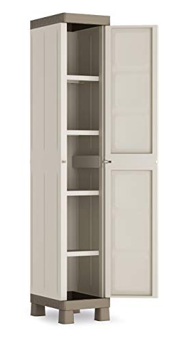 Keter Armario Taquillero Excellence| Taquillero de Almacenaje con 1 Puerta y 4 Baldas - Color Beige/Gris Topo | Dimensiones 33 x 45 x 182 cm