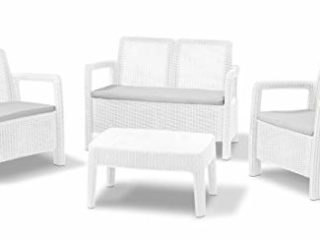 Keter - Conjunto de jardin de 4 plazas Tarifa Lounge con cojines incluidos, Color blanco(M292508)