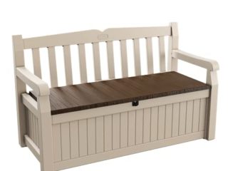 Keter Eden Garden Bench - Banco Arcón Exterior, Capacidad 265 L, Color Marrón y Beige