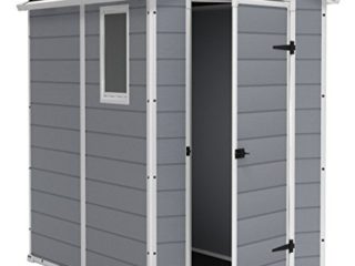 Keter Manor 4X6 S Shed- Caseta de jardín, con suelo, sistema de ventilación, puerta y ventana, resistente al agua, color gris