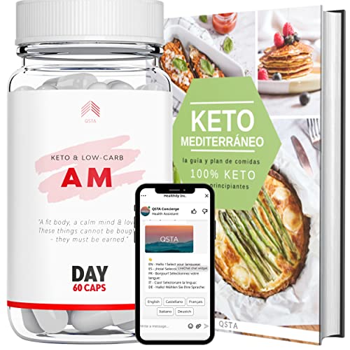 Keto Actives AM (60 CAPS) - Pastillas Keto 2.0 Extra Fuerte y Rápido | Funcionan Sin Deporte | Entra en Cetosis, Aumenta tu Energia Diaria | Personaliza con Expertos + Libro eBook Recetas Keto