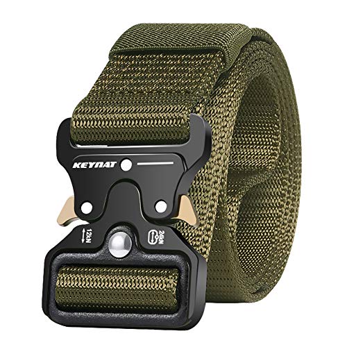 KEYNAT Cinturón Táctico con Hebilla de Liberación Rápida, 125x3.8cm Cinturón Nylon para Hombres Hebilla Metal Estilo Militar Servicio Pesado