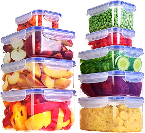 KICHLY 18 Piezas envases herméticos de plástico para Almacenamiento de Alimentos (9 envases, 9 Tapas) Contenedores de Alimentos para Cocina, despensa, alacena - microondas y congelador - Sin BPA