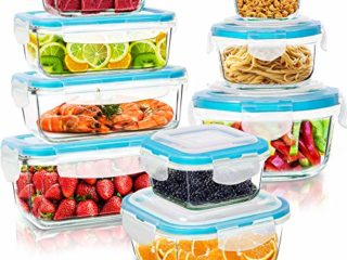 KICHLY Recipientes de cristal para alimentos - 18 pieza (9 envase, 9 Transparente tapa) Hermético Tapers cristal - Apto para lavavajilla, microondas, congelador - Aprobado por la FDA y FSC - Sin BPA