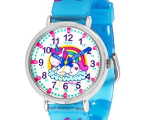 KIDDUS Reloj Educativo para niña, Chica, Chico. De Pulsera, analógico. Time Teacher fácil de Leer para Aprender la Hora. Ejercicios incluídos. Unicornio Manillas en Español. Fluorescente