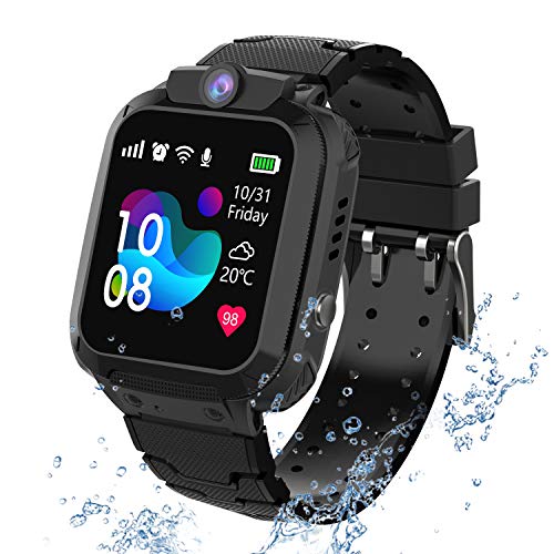 kids Smart Watch Telefono para Estudiante Niños, IP67 Impermeable Reloj, AGPS/LBS localizador Reloj del Teléfono SOS Chat de Voz Reloj de Cámara, Reloj Inteligente Regalo para Niño Niña, Negro
