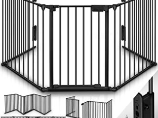 KIDUKU® Barrera de Seguridad 305 cm para Niños y Mascotas | Reja de Protección de Metal - Premontado | Rejilla Protectora Metálica Plegable con Puerta | 5 Paneles