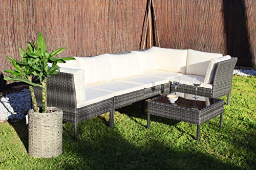 Kiefergarden Kansas Sofa esquinero Modular de jardín en ratán sintético, Gris