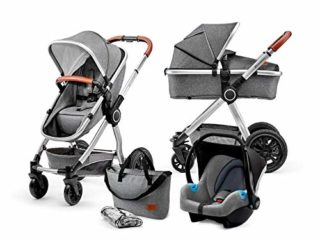 Kinderkraft Carrito Bebé 3 Piezas VEO, Silla Paseo, Asiento Coche, Capazo, Plegado, Gris