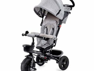 Kinderkraft Triciclo Plegable AVEO, Asiento Giratorio, Hasta 5 Años, Gris