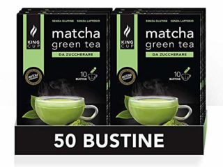 King Cup - 5 Paquetes de 10 Sobres Solubles de Tè Matcha Sin Azúcar, 50 Stick de 6 Gr para Bebida con Sabor de Matcha Tea da Agregar a 60 ml de Agua Caliente, Sin Gluten y Sin Lactosa