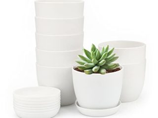KINGLAKE 8 Piezas 10cm Maceta de plástico Maceta de Exterior Maceta de vivero para Interior Balcón, Oficina, Exterior, Blanco
