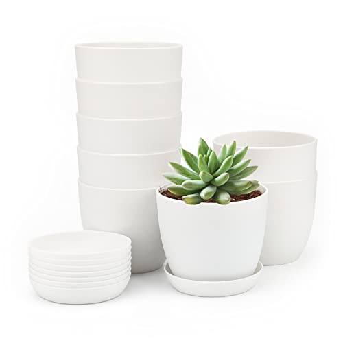 KINGLAKE 8 Piezas 10cm Maceta de plástico Maceta de Exterior Maceta de vivero para Interior Balcón, Oficina, Exterior, Blanco