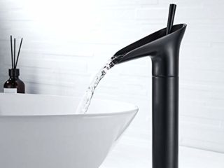 kisimixer Grifo Lavabo Negro, Retro Estilo Grifo Lavabo Cascada Grifo Baño Negro Mate, Latón Grifo Lavabo Alto Grifo Bidet Grifo Lavabo Monomando, Agua Fria y Caliente Disponible, G 3/8