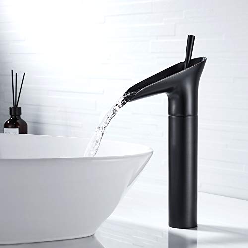 kisimixer Grifo Lavabo Negro, Retro Estilo Grifo Lavabo Cascada Grifo Baño Negro Mate, Latón Grifo Lavabo Alto Grifo Bidet Grifo Lavabo Monomando, Agua Fria y Caliente Disponible, G 3/8
