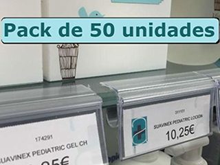 Kit 50 Portaprecios para balda de cristal. Etiquetas para precios de 30x65mm. Etiquetas Transparentes, Porta Precios Tienda, Carteles para Precios, Portaprecios estantería, Portaetiquetas