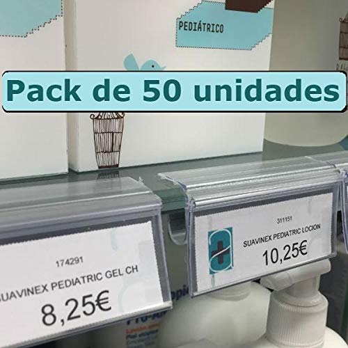 Kit 50 Portaprecios para balda de cristal. Etiquetas para precios de 30x65mm. Etiquetas Transparentes, Porta Precios Tienda, Carteles para Precios, Portaprecios estantería, Portaetiquetas