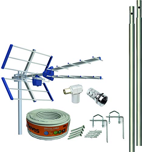 Kit Antena TV Compact 5G + Rollo 20M + 2X MASTIL 1,5M + Garras + Tornillos + Conectores F Y TV.