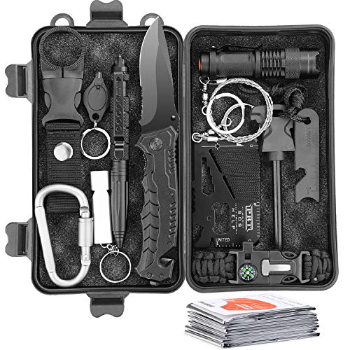Kit de Supervivencia 13 en 1 Paquete de Supervivencia de Bolsa de Herramientas con Manta de Emergencia y Multifuncional Bolsa de Supervivencia de Emergencia para Viajar Caminar Acampar al Aire