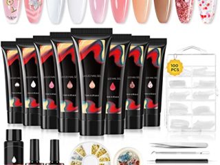 Kit de Uñas de Gel Completo, 8 * 15ml de Uñas Gel, Kit Gel de Extensión de Uñas, Gel Constructor Uñas Kit Con Diamantes de Imitación de Mariposa y Decoración de Uñas Doradas, Regalo de Novia & Mamá